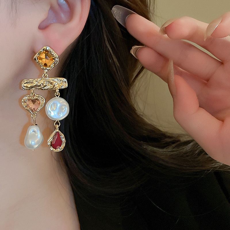 Rhinestones Inlay Material Drop Earrings Classification 1 Pair Retro Water Droplets Inlay Alloy Rhinestones Drop Earrings
