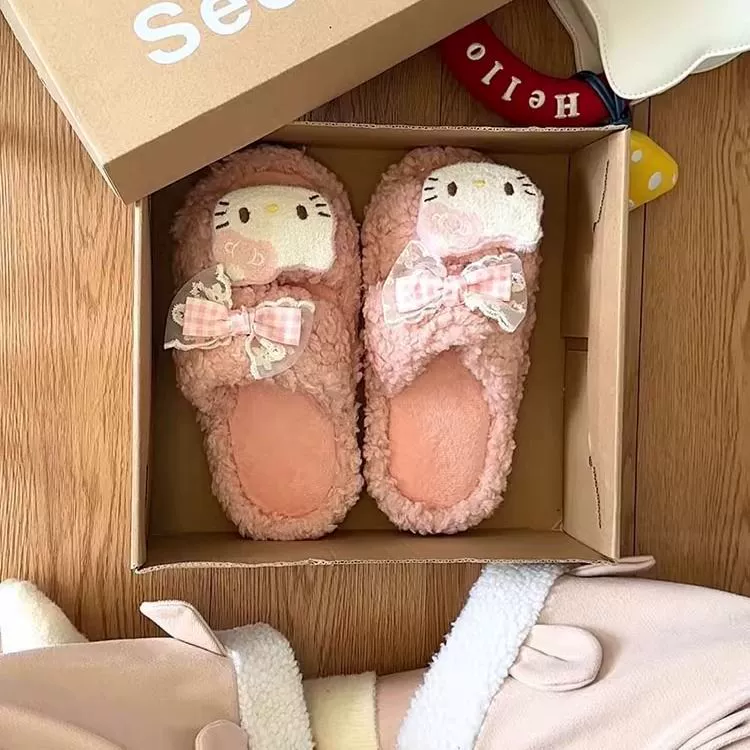 Тапочки Hello Kitty, милые зимние домашние туфли, комфортные, корейский стиль, 2025