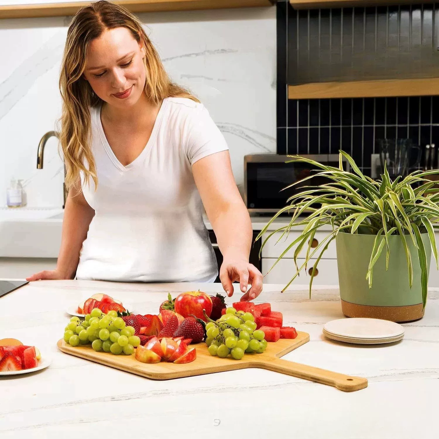 Трансграничное Специально для бамбука большого размера с ручкой для пиццы тарелка для кухни Ресторан Димсам Фруктовая тарелка