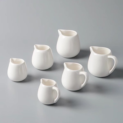 Mini milk jug, ceramic milk cup, café supplies, milk canister, sugar bowl, pure white milk jug with logo, handleless milk spoon