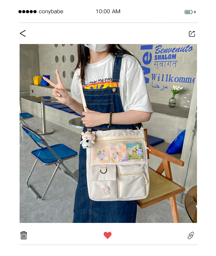 Large-capacity Japanese-style single-shoulder canvas bag for girls, versatile crossbody, ins, a tote bag for junior high school students' classes, and a schoolbag for after-school tutoring details Picture