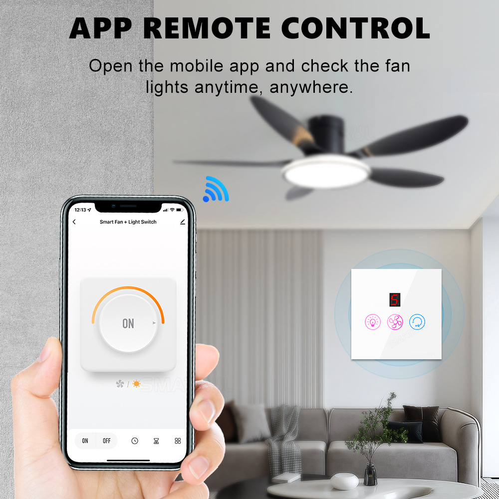 Tuya Smart Home WiFi Fan Light Touch Switch Speed ​​Adjustment Wall European and American Standard APP Voice Timing Control