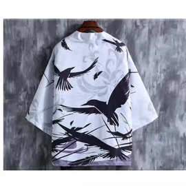 东南亚跨境男装道袍男士七分袖印花中国风开衫情侣道袍汉服男士