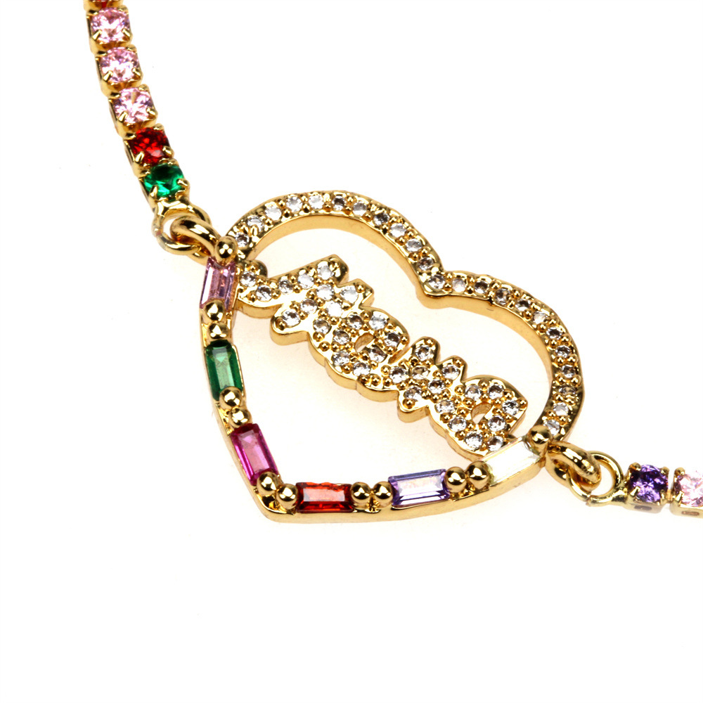 new motheru0027s day letter peach heart stacking creative copper inlaid zircon pull bracelet
