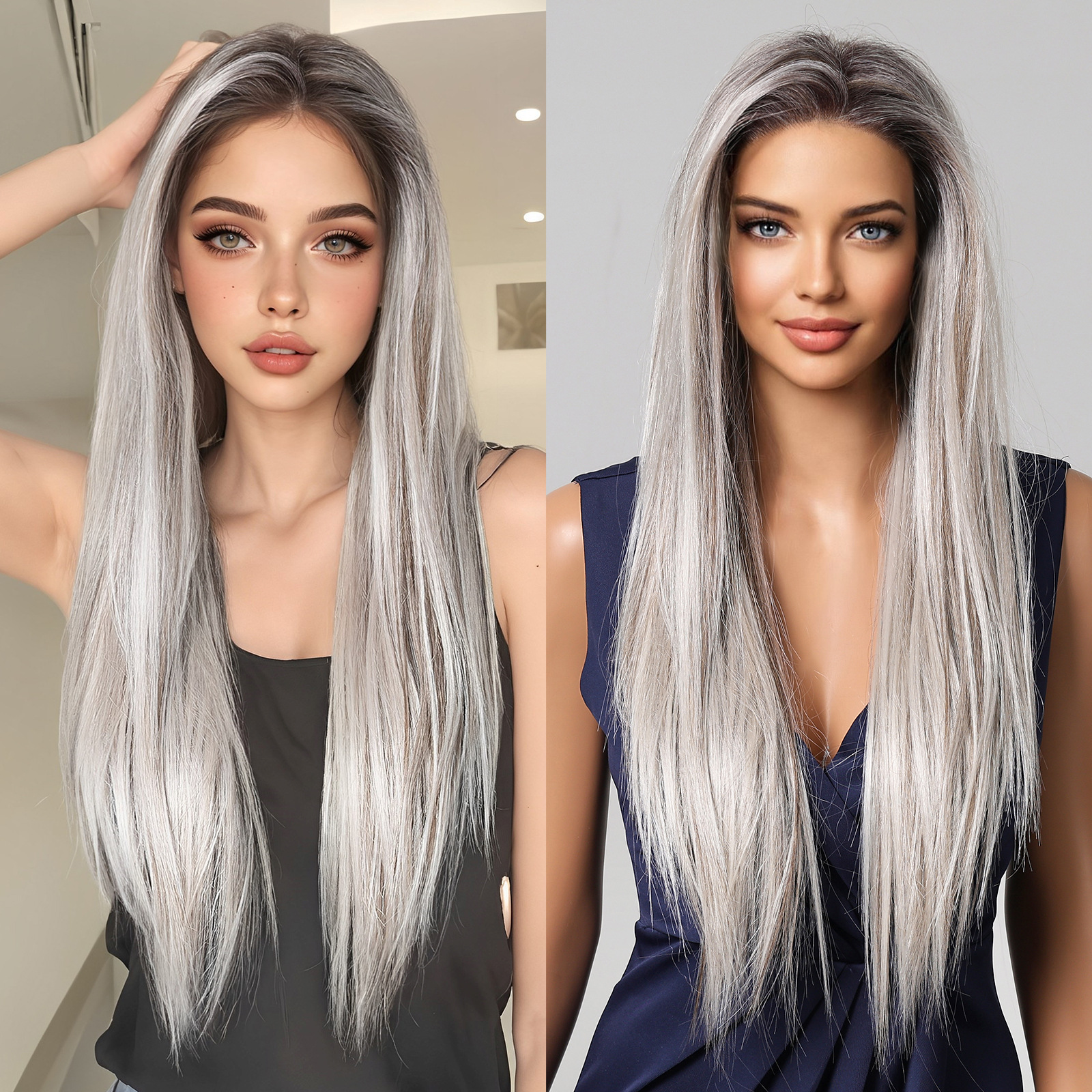 Peluca de encaje 13*6 Tejido a mano de gran superficie Futura pelo liso de longitud media, costura aleatoria, funda de cabeza completa de lace