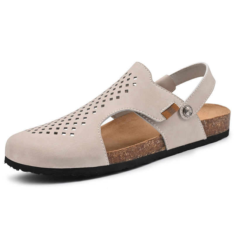 Transfronterizos de verano de color sólido bolsas de cuero de vaca zapatillas de medias zapatillas de viento casuales de un pie sandalias de playa de Bocken