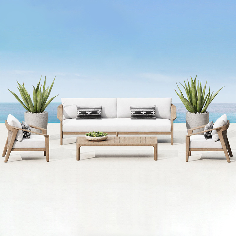 Sofá nórdico al aire libre mesa de té combinación terraza villa patio balcón al aire libre impermeable muebles de ocio protección solar teca