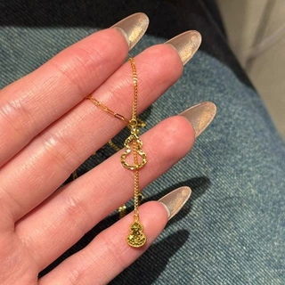 新款爆闪碎冰冰葫芦项链饰品女轻奢小众高级感金色镂空吊坠锁骨链