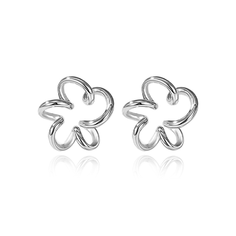 Pendientes de flores de plata esterlina S925, uñas de hueso de oreja de estilo minimalista femenino, pendientes de flores simples de alta calidad, plata esterlina al por mayor