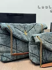 New 2026 Saint Laurent Washed Denim Cloud Chain Quilted Messenger Bag Premium Single Shoulder Crossbody Bag