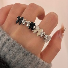 韩国新款 东大门REINA撞色珐琅滴油金属蝴蝶结戒指时尚甜酷风指环