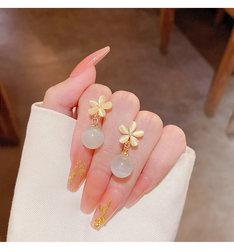 Fashion Flower Copper Inlay Opal Zircon Drop Earrings 1 Pair