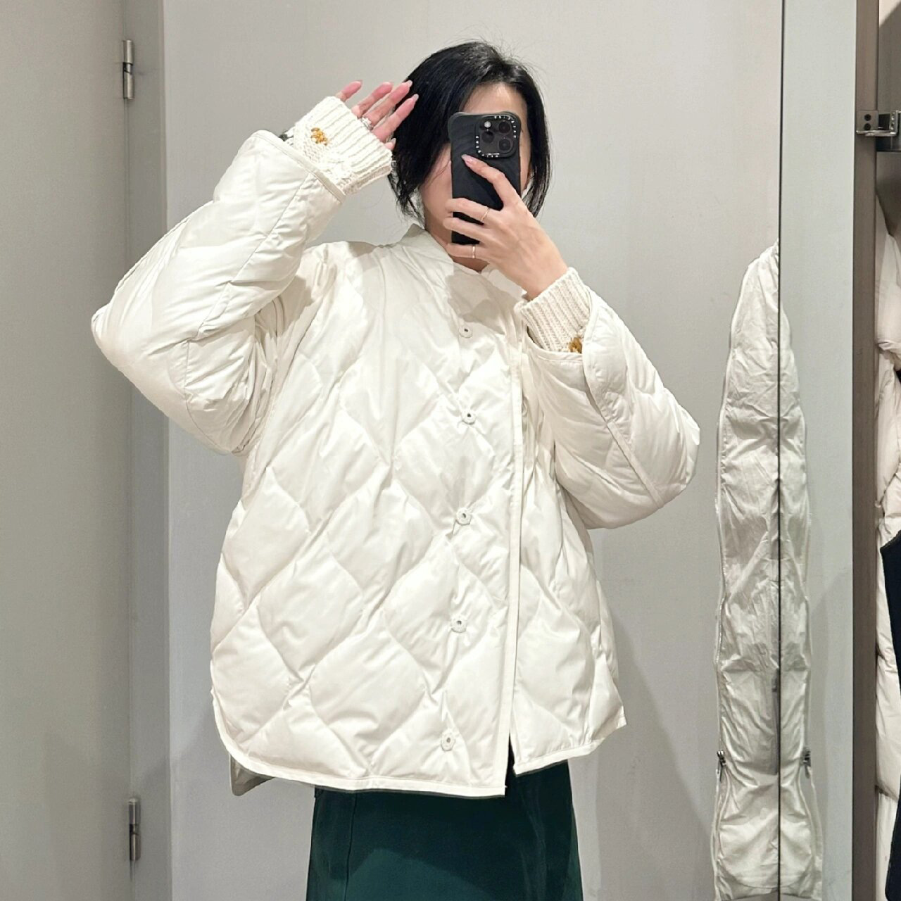 C家女装 宽松版型菱格纹理绗缝羽绒服夹克2025春季新品1205863001