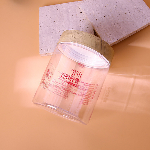 9*12PET木纹盖塑料瓶茶叶坚果塑料罐透明食品级银耳孢子粉密封罐