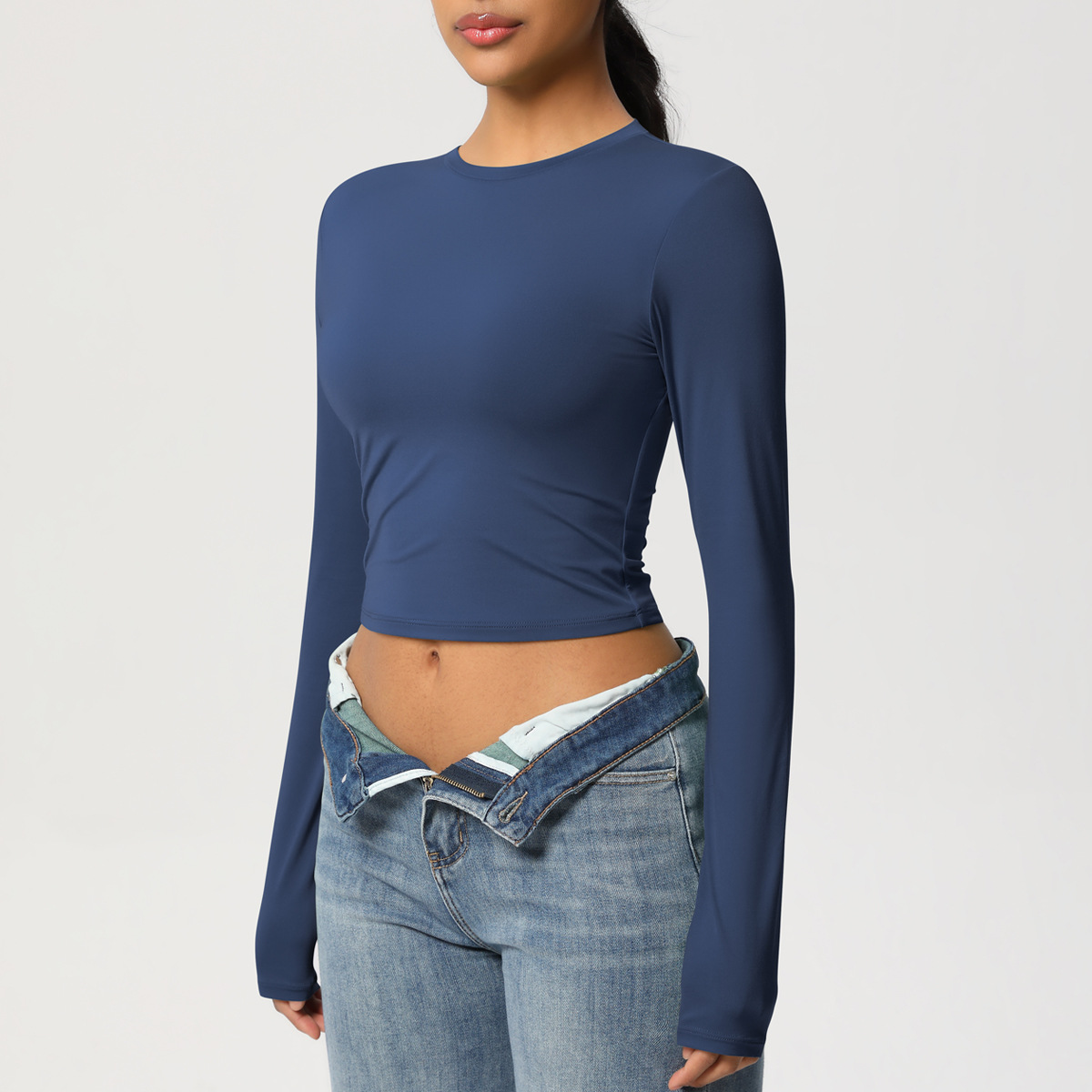 Maglietta a maniche lunghe slim fit, elastica e ad asciugatura rapida, per pilates, corsa, fitness e yoga_voghion.com