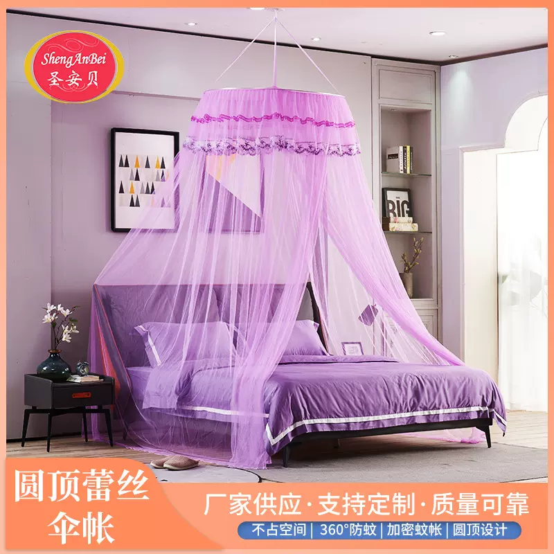 圆顶蕾丝宫廷蚊帐家用卧室公主风吊挂落地式免安装加密防蚊蚊帐
