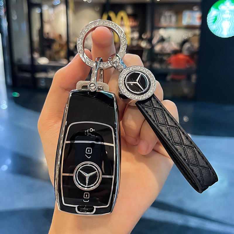 모델 B [블랙 키 커버 + 다이아몬드 링 자동차 로고 가죽 버클]