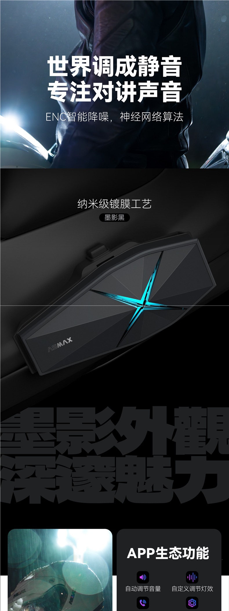 Black Helmet with Bluetooth Headset for Motorcycle Riding, Full-Face Helmet with Built-in Motorcycle Features