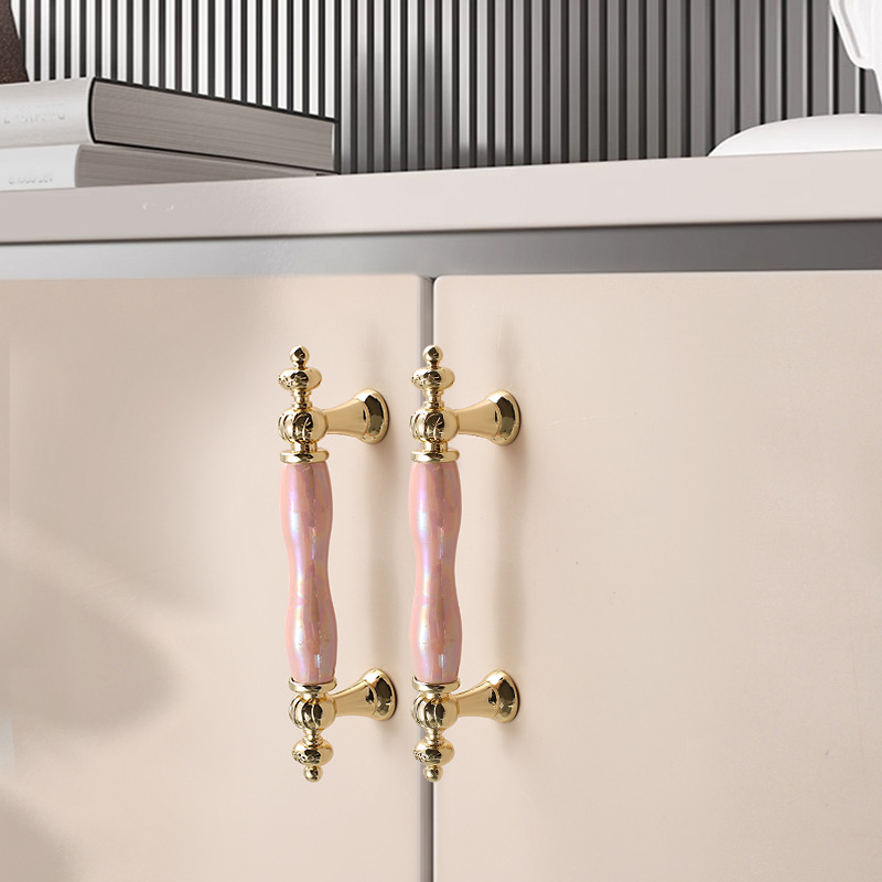 輕奢可愛陶瓷拉手兒童房高檔衣櫃門櫥柜子抽屜現代簡約單孔小把手