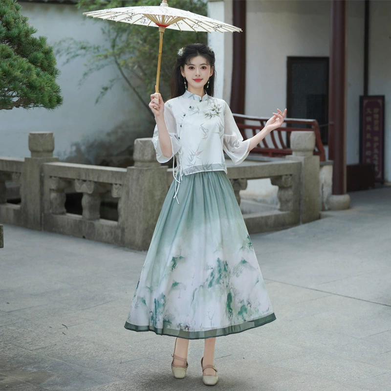 Новая китайская ретро женская одежда Китайский стиль чернила с принтом в стиле