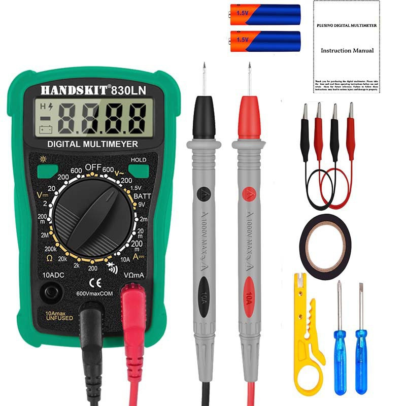 Handskit 830LN数字万用表带背光万用表交流/直流电压表 鳄鱼夹