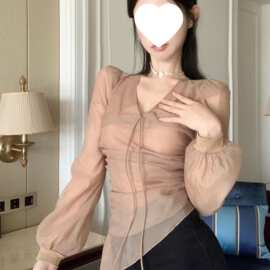 韩版领长袖雪纺衫女春夏季新款复古气质收腰显瘦休闲百搭网纱上衣