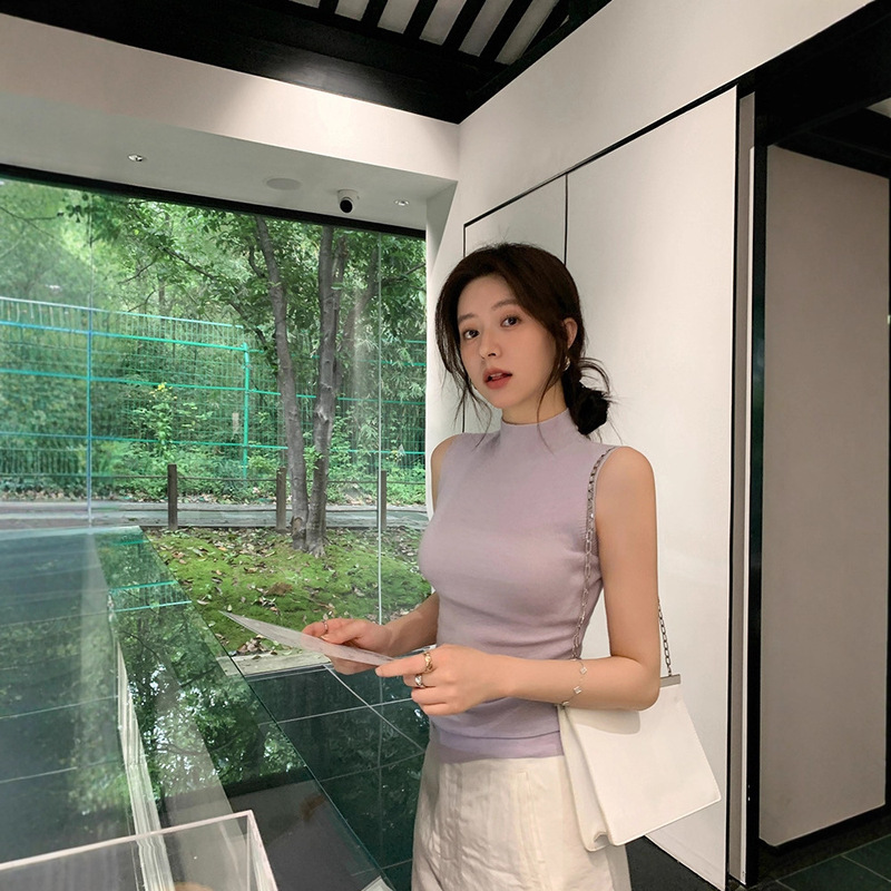 Shanghai Dan Nong Flagship Store/Chic Slim Fit Half-Turtleneck Vest New Australian 56-Count Wool Knit Women's Summer New Style