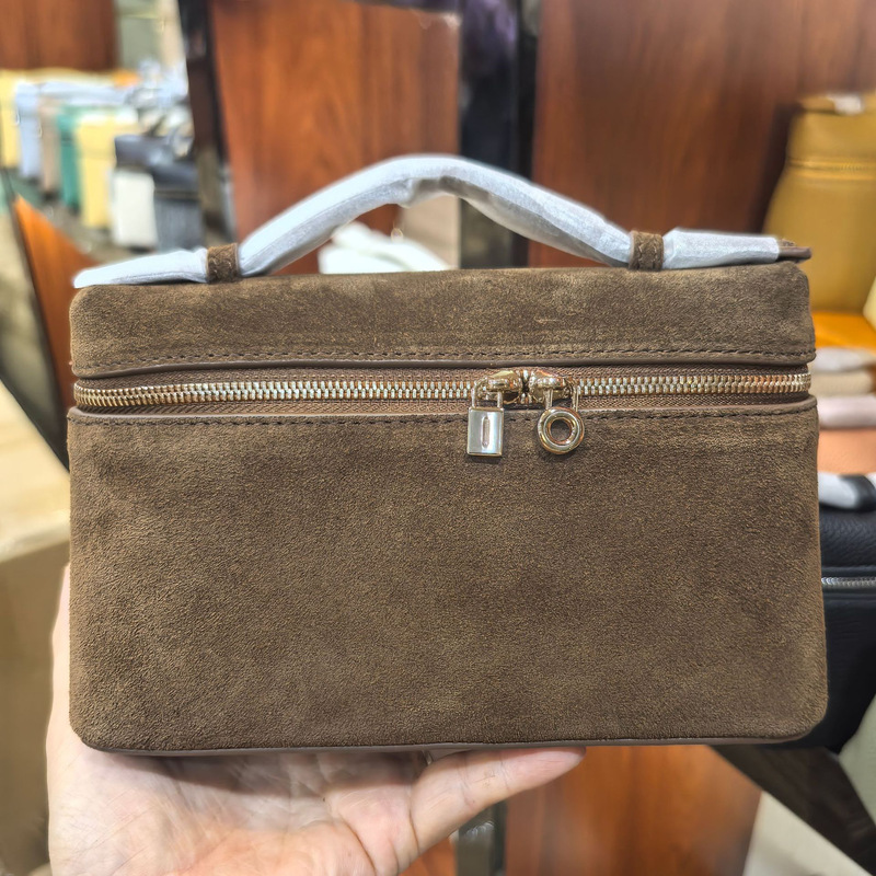 Cross-Border Lp19 Lunchbox Bag Made of Top-Layer Cowhide, High-Gloss Suede Genuine Leather, Hand-Held, Shoulder, and Crossbody Small Square Bag in Matte Suede
