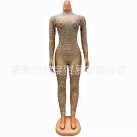 闪耀水钻手套一体DJ派对个性设计欧美连体裤女歌手夜演出服电网