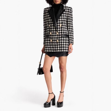 In-Stock European and American New Houndstooth Blazer for Women, Patchwork Lapel Double-Breasted Elegant Commuter Blazer Top for Women
