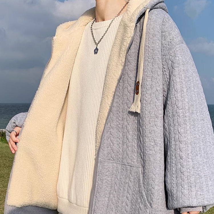 2025 nuevo estilo con capucha primavera y otoño gris principios de otoño chaqueta de suéter de estilo perezoso chaqueta de hombre cárdigan con cremallera principios de otoño