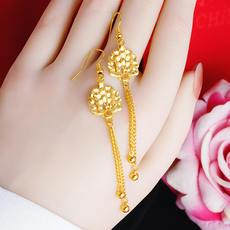Nuevo Pavo Real pendientes de oro estilo chino joyería auspiciosa Vietnam oro largo pendientes de borla de las mujeres suministro directo de fábrica