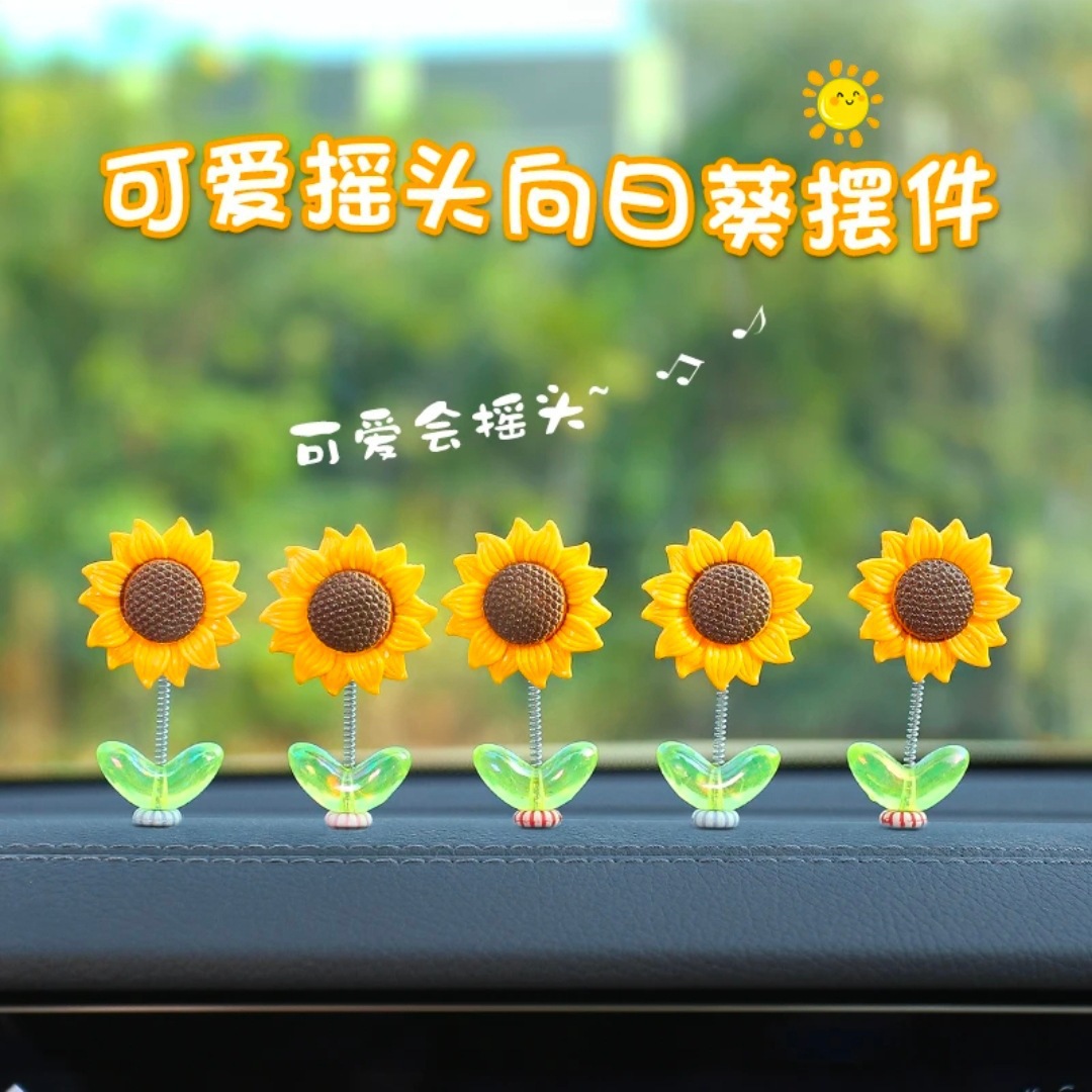 Cute girasol de dibujos animados adornos de automóviles frescos flores en maceta consola central de automóviles decoración de automóviles eléctricos