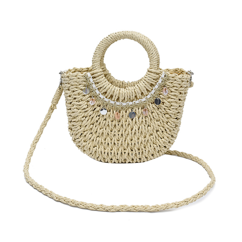 Bolso de vacaciones junto al mar 2025 verano nuevo estilo bolso de hombro de playa tejido de paja bolso de mensajero de gran capacidad mujer