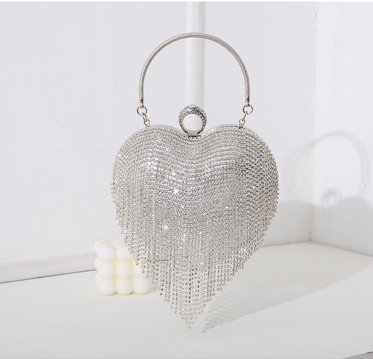 Silver Black Gold Pu Leather Heart Shape Tassel Heart-shaped Evening Bags display picture 3