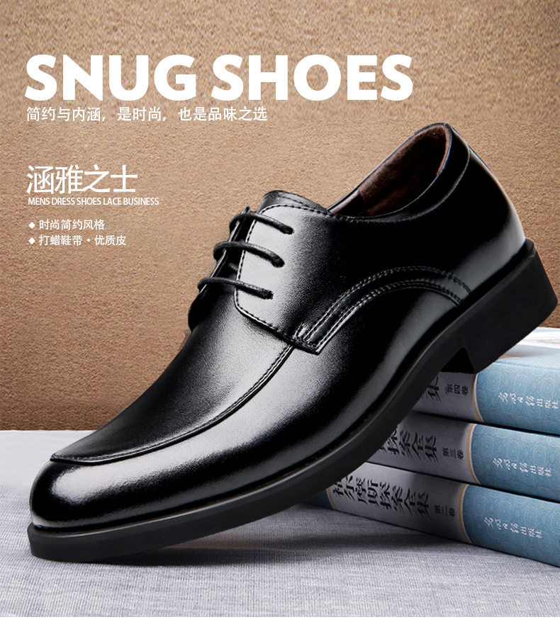 Giày da nam công sở cổ điển kiểu Derby, da bò thật, mũi nhọn, dây buộc — 31527 màu đen chi tiết 2
