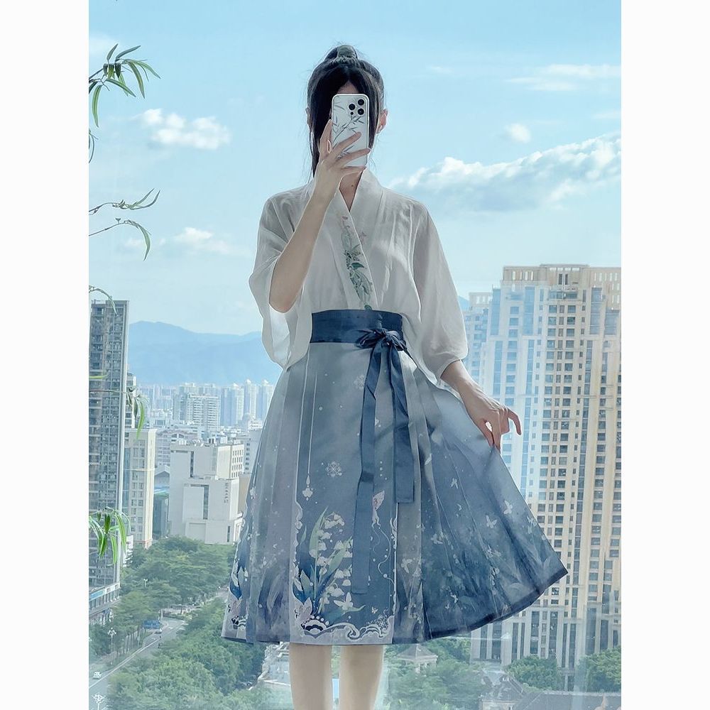 Ding Shang Original [Lily of the valley] Horse Face Skirt suit 2024 New Spring and Autumn Short Hanfu Small Chinese Style Women's Wear