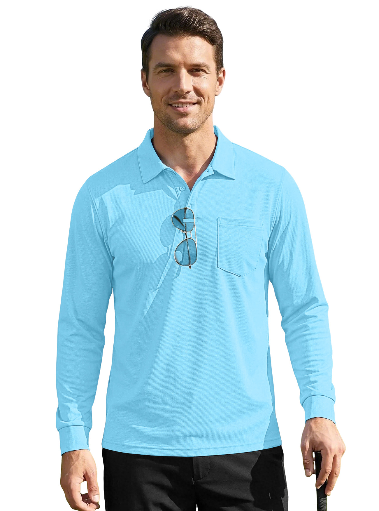 Europa y los Estados Unidos TK otoño color sólido secado rápido con solapa táctica al aire libre ojo de pájaro manga corta camiseta polo Amazon camiseta de manga larga para hombres