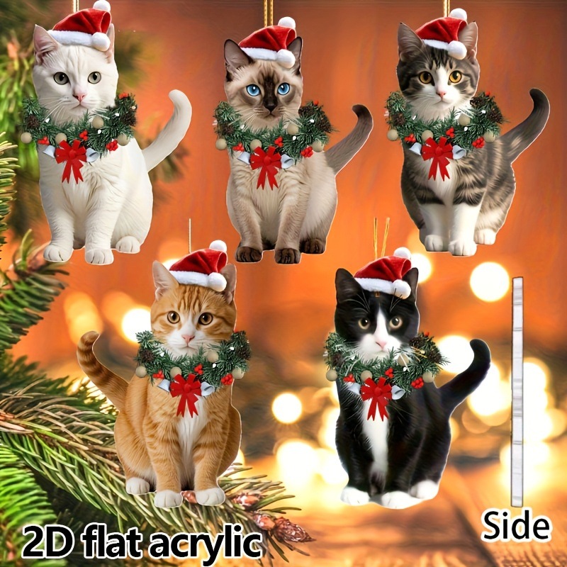 2D平面可爱圣诞猫装饰挂件装饰品圣诞帽小猫节日家居装饰