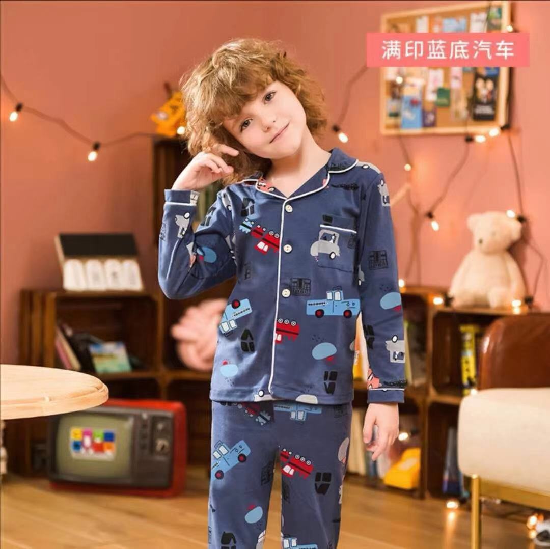 NJR儿童睡衣套装男童女童薄款宝宝长袖棉春秋季男孩中大家居服|ms