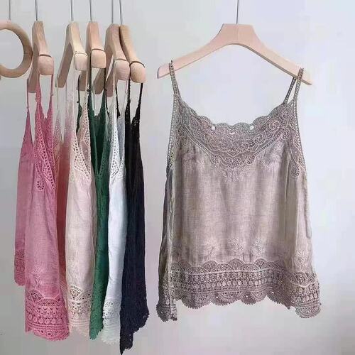 New 2024 Summer Women's Outerwear Fashion Simple Lace Hollow Outfit-Dress Blouse Top Trendy Camisole
