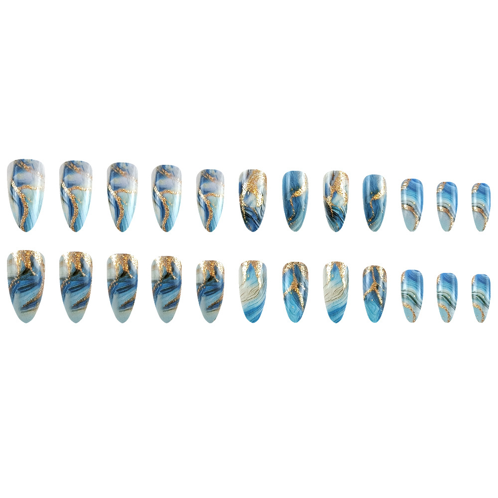 Uñas Postizas Tipo Gota de Agua con Arena Movediza Ultrafino Con Purpurina para Manicura