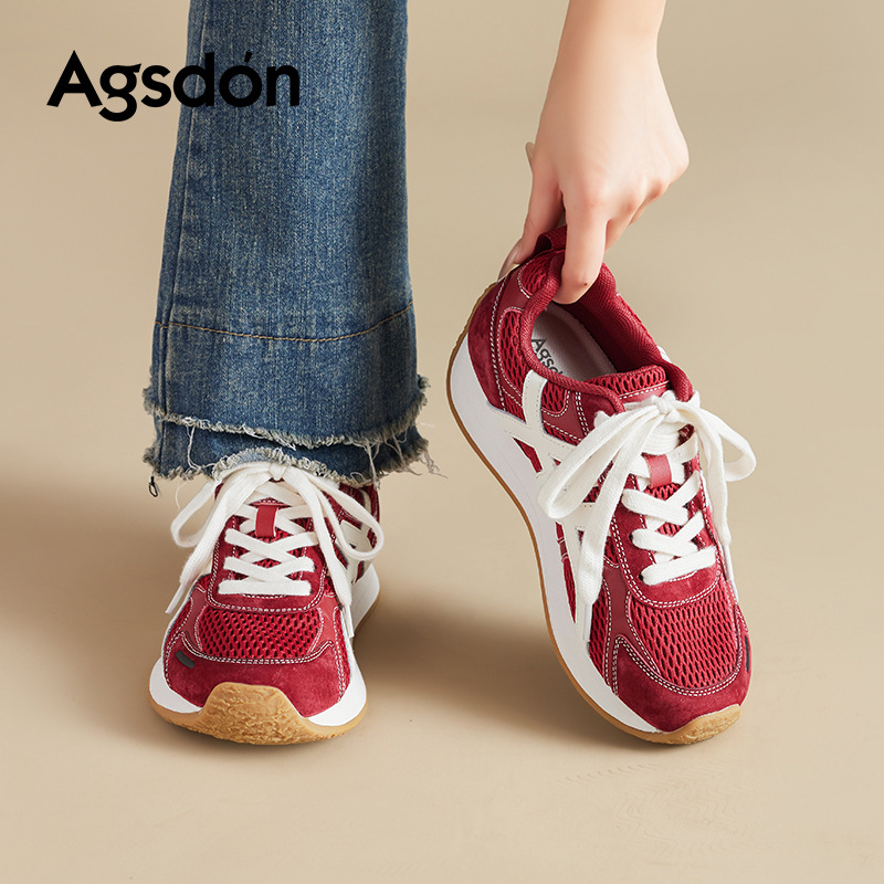 Zapatos rojos Aegam de Auge Shi Deng 2025 nuevos zapatos de entrenamiento ligeros de otoño zapatos deportivos casuales de papá