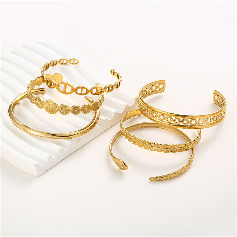 European and American Simple Snake-shaped Titanium Steel Bracelet Personalized Cross-border Fashion Retro Niche Stainless Steel Open Bracelet Bracelet for Women