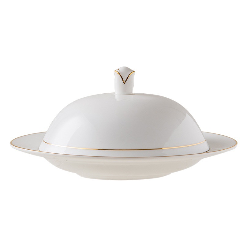 Hotel de cerámica desayuno plato occidental con tapa Placa de pasta de pepino de mar abulón plato de arroz hebilla plato de arroz de estilo japonés