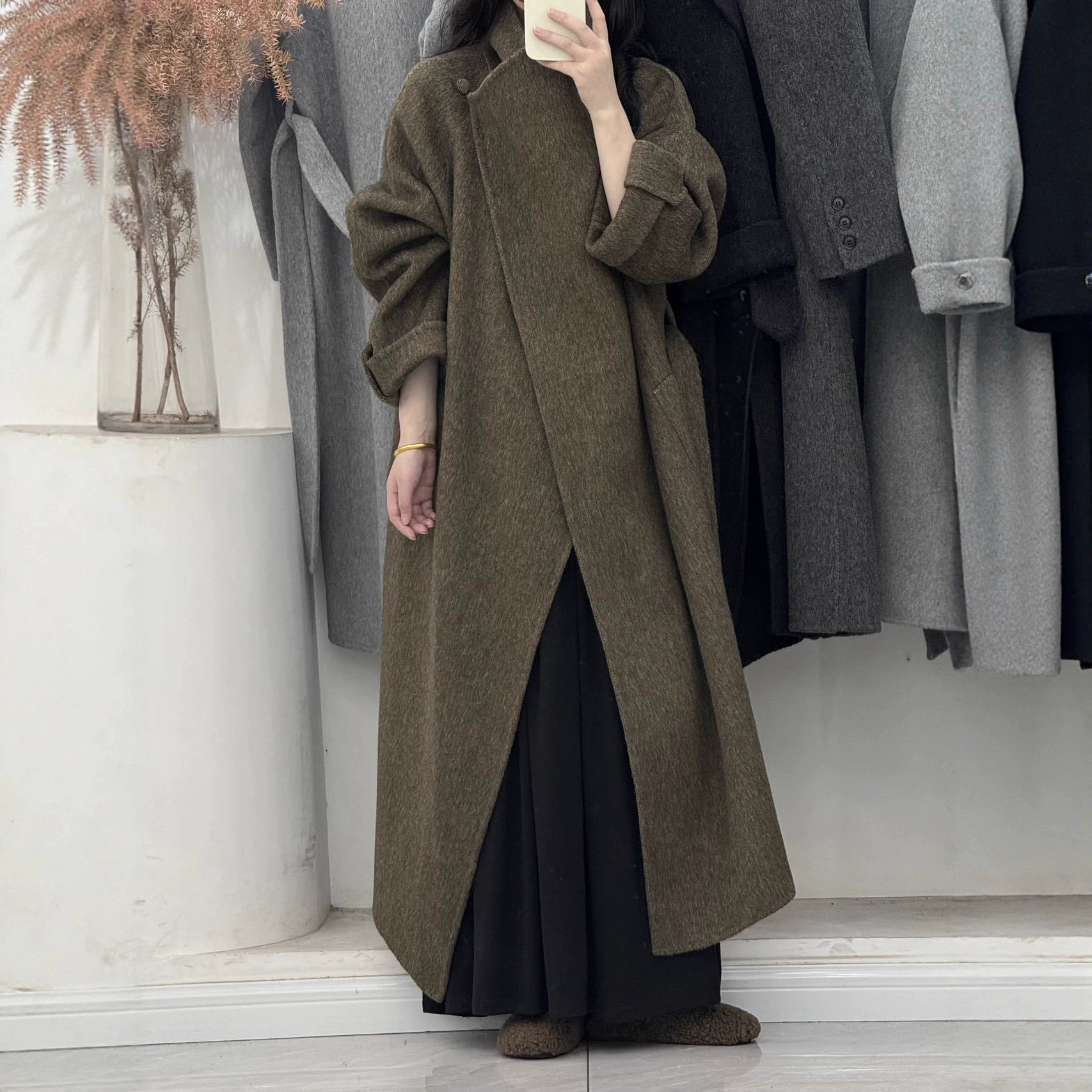 Высококачественное шерстяное пальто с большим лацканом двухстороннего кашемирового пальто
