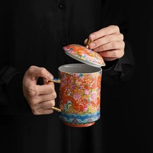 禮品鎏金琺琅彩水杯宮廷風送男友老板送客戶實用辦公陶瓷茶杯