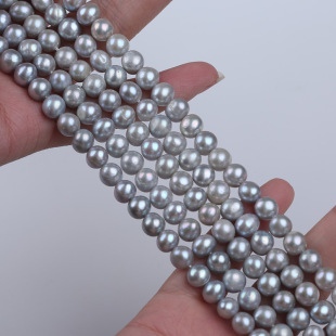 Wholesale 7-8mm gray potato pearl punch fresh water near round pearl potato shaped pearl loose beads DIY material