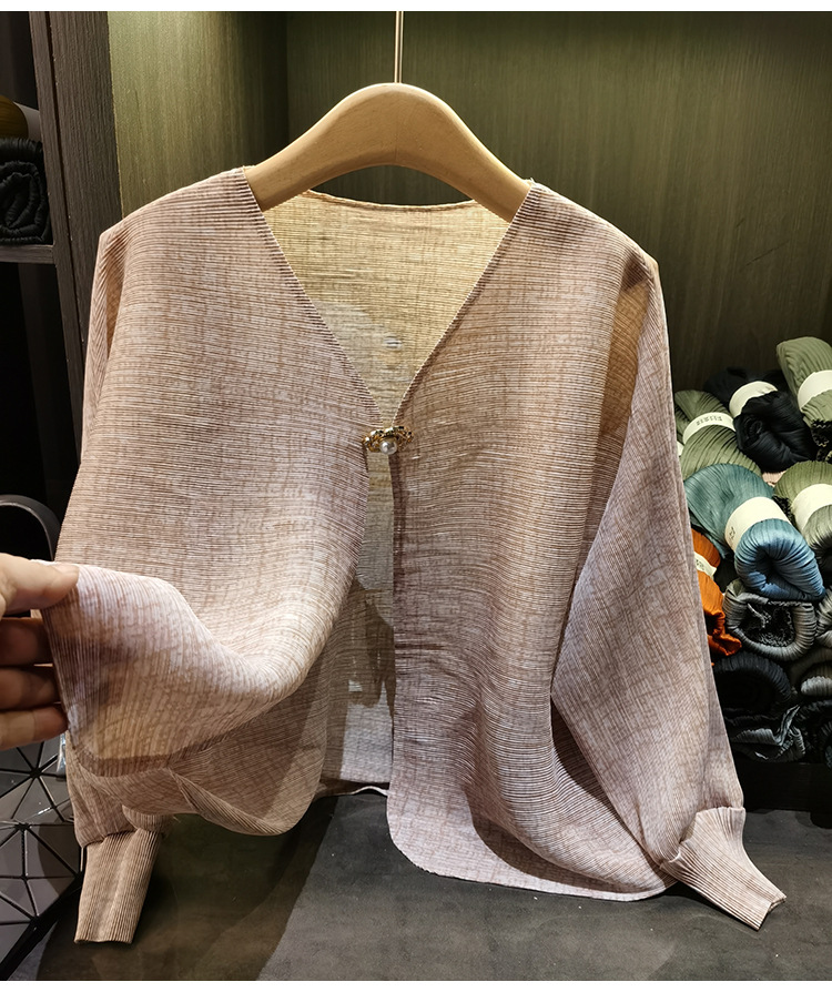 Áo khoác dáng rộng nữ tay lỡ cổ tròn chất liệu cotton thoáng mát — Màu hồng, màu xám, màu mơ chi tiết 4
