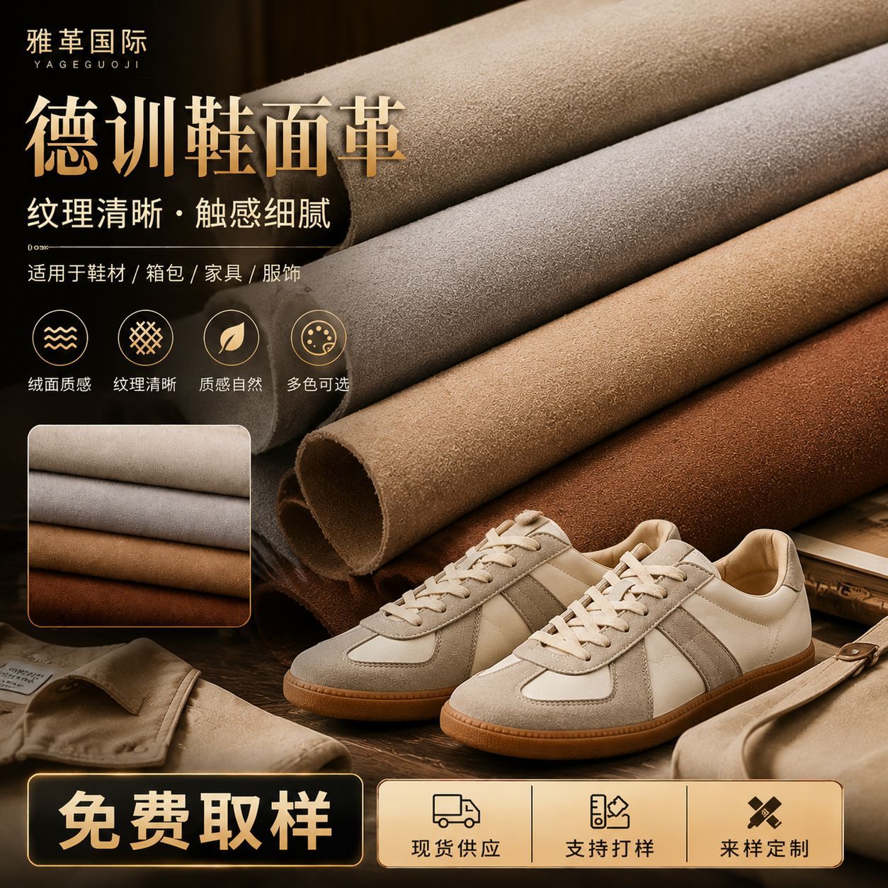 牛纤绒反绒德训鞋革  柔软亲肤复古运动休闲鞋面料 超纤鞋面材料